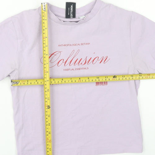 Collusion Women's Purple Cropped T-Shirt Size 8 Short Sleeve Cotton