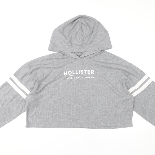 Hollister Women’s Grey Logo Pullover Hoodie L Long Sleeve Knit