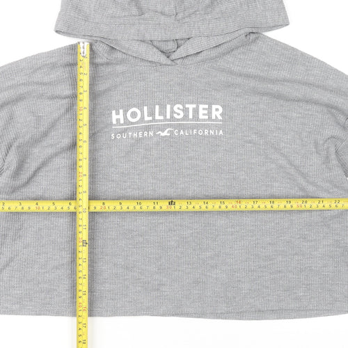 Hollister Women’s Grey Logo Pullover Hoodie L Long Sleeve Knit