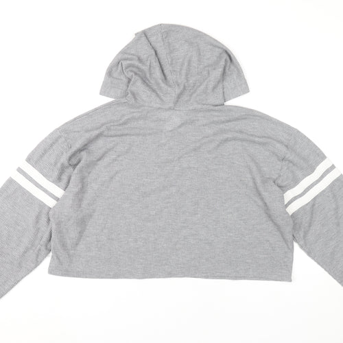 Hollister Women’s Grey Logo Pullover Hoodie L Long Sleeve Knit