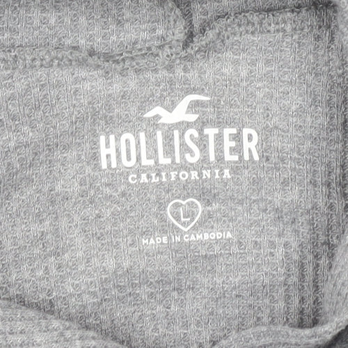 Hollister Women’s Grey Logo Pullover Hoodie L Long Sleeve Knit
