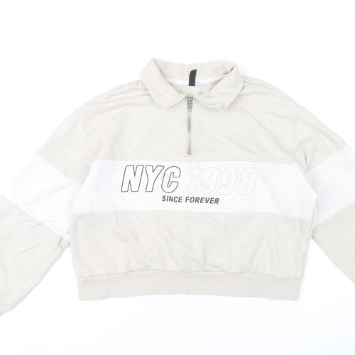 H&M Divided Women’s Beige 1/4 Zip Sweatshirt Size S NYC Graphic