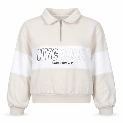 H&M Divided Women’s Beige 1/4 Zip Sweatshirt Size S NYC Graphic