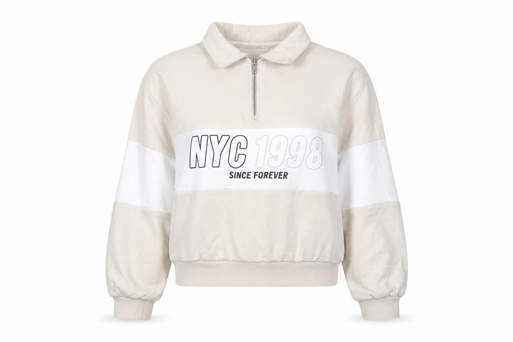 H&M Divided Women’s Beige 1/4 Zip Sweatshirt Size S NYC Graphic