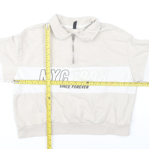H&M Divided Women’s Beige 1/4 Zip Sweatshirt Size S NYC Graphic