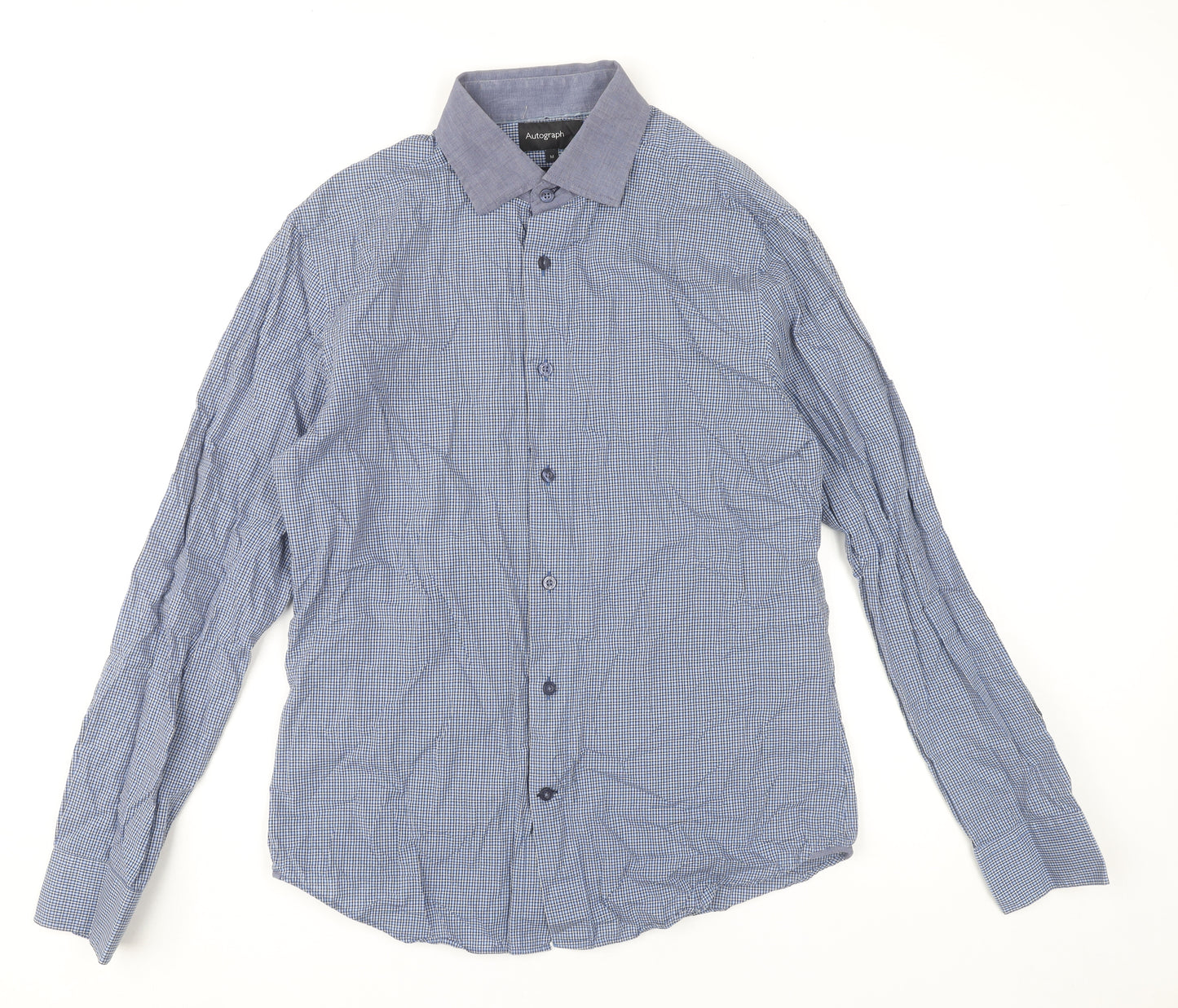 Marks and Spencer Autograph Mens Blue Check Slim Fit Shirt M