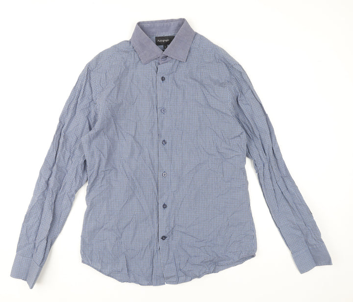 Marks and Spencer Autograph Mens Blue Check Slim Fit Shirt M