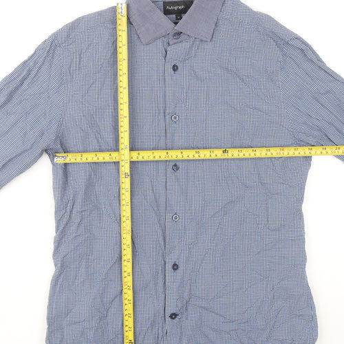 Marks and Spencer Autograph Mens Blue Check Slim Fit Shirt M