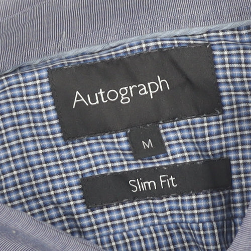 Marks and Spencer Autograph Mens Blue Check Slim Fit Shirt M