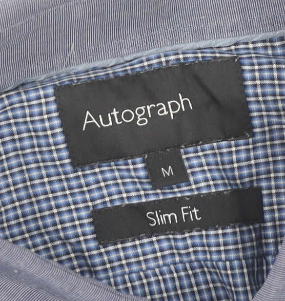 Marks and Spencer Autograph Mens Blue Check Slim Fit Shirt M