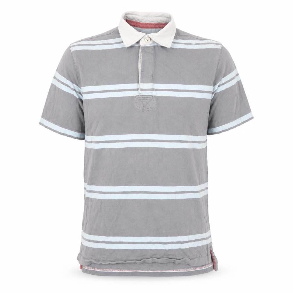 Howick Men's Grey Striped Cotton Polo Shirt Size M Short Sleeve