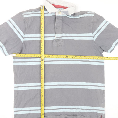 Howick Men's Grey Striped Cotton Polo Shirt Size M Short Sleeve
