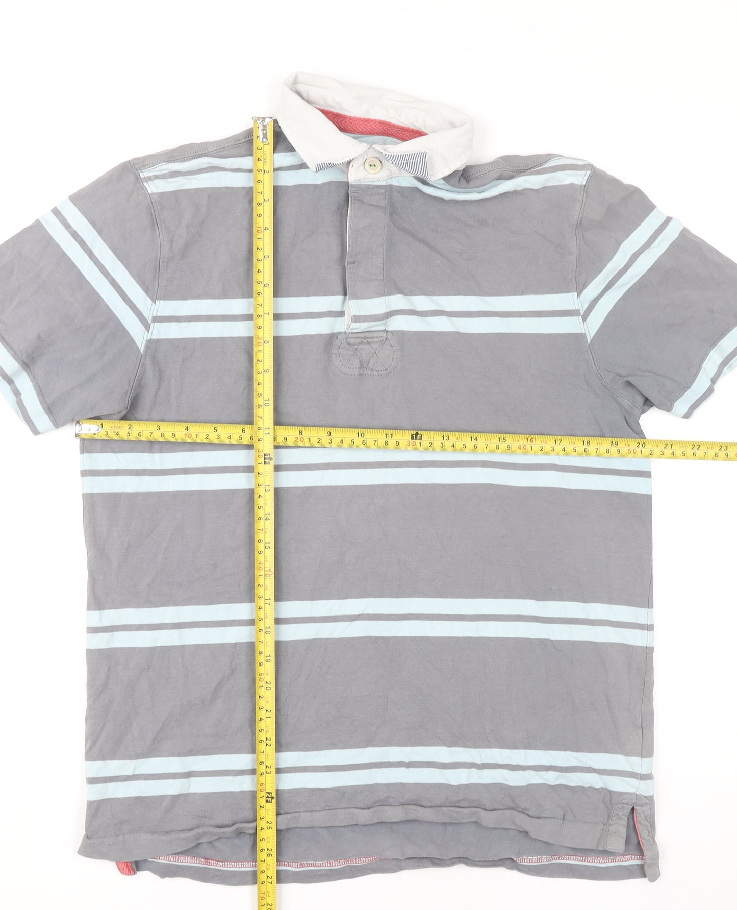 Howick Men's Grey Striped Cotton Polo Shirt Size M Short Sleeve