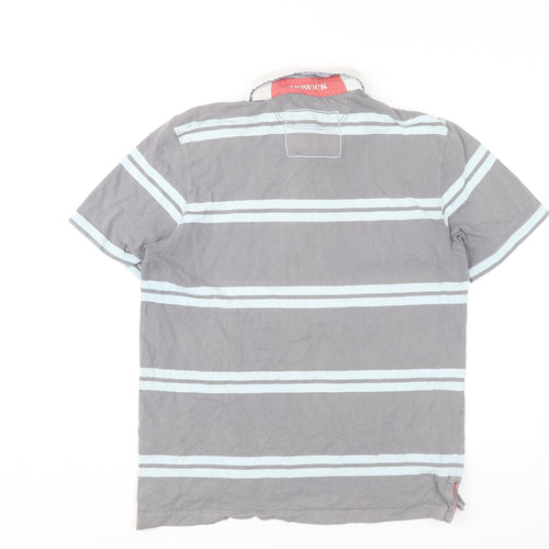 Howick Men's Grey Striped Cotton Polo Shirt Size M Short Sleeve