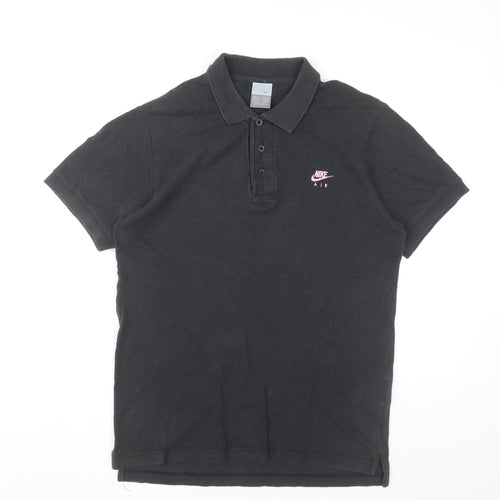 Nike Women Black Cotton Polo Shirt S Regular Fit Casual Sportswear