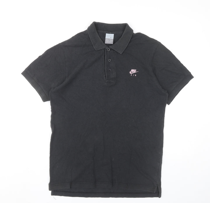 Nike Women Black Cotton Polo Shirt S Regular Fit Casual Sportswear