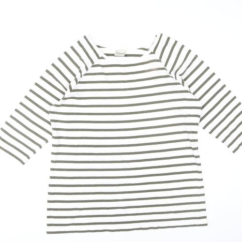 Selected Femme Women’s White Green Striped XL Boat Neck 3/4 Sleeve T-Shirt