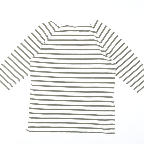 Selected Femme Women’s White Green Striped XL Boat Neck 3/4 Sleeve T-Shirt
