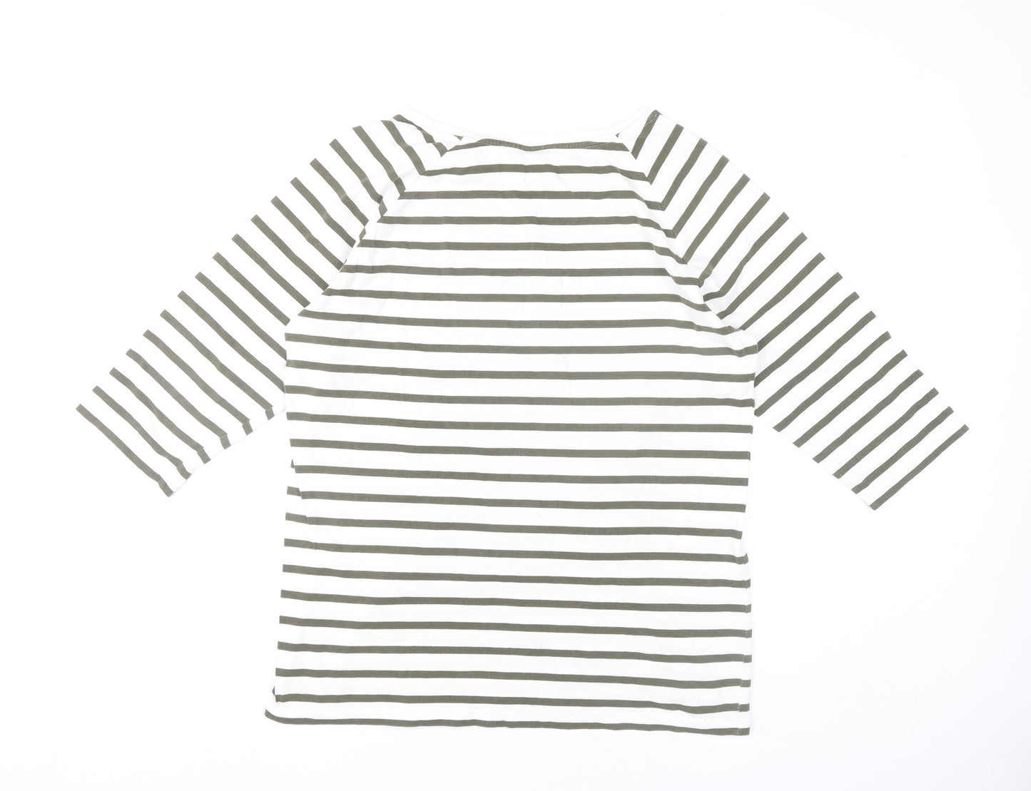 Selected Femme Women’s White Green Striped XL Boat Neck 3/4 Sleeve T-Shirt