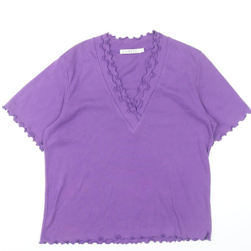 Emreco Womens Purple V-Neck Ruffle Trim Short Sleeve T-Shirt Size 20