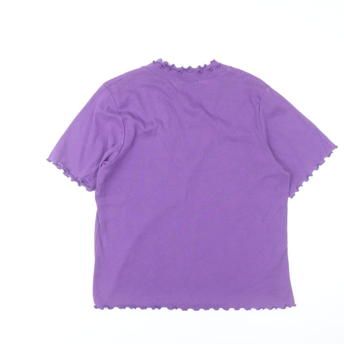 Emreco Womens Purple V-Neck Ruffle Trim Short Sleeve T-Shirt Size 20