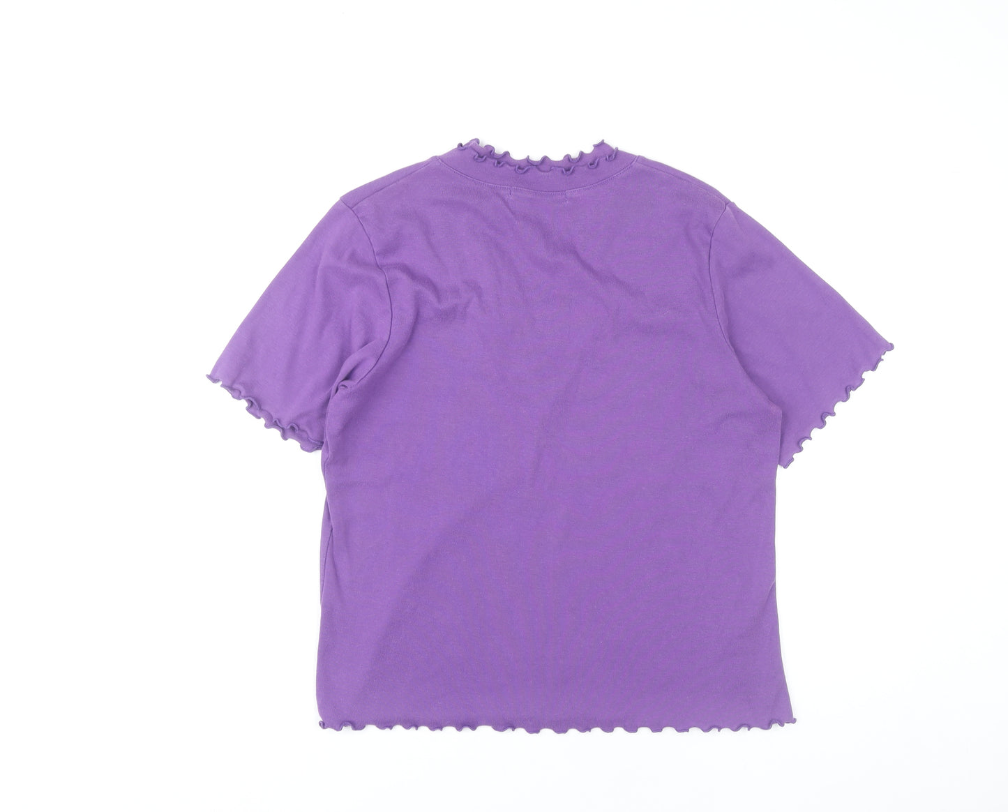 Emreco Womens Purple V-Neck Ruffle Trim Short Sleeve T-Shirt Size 20