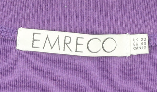 Emreco Womens Purple V-Neck Ruffle Trim Short Sleeve T-Shirt Size 20