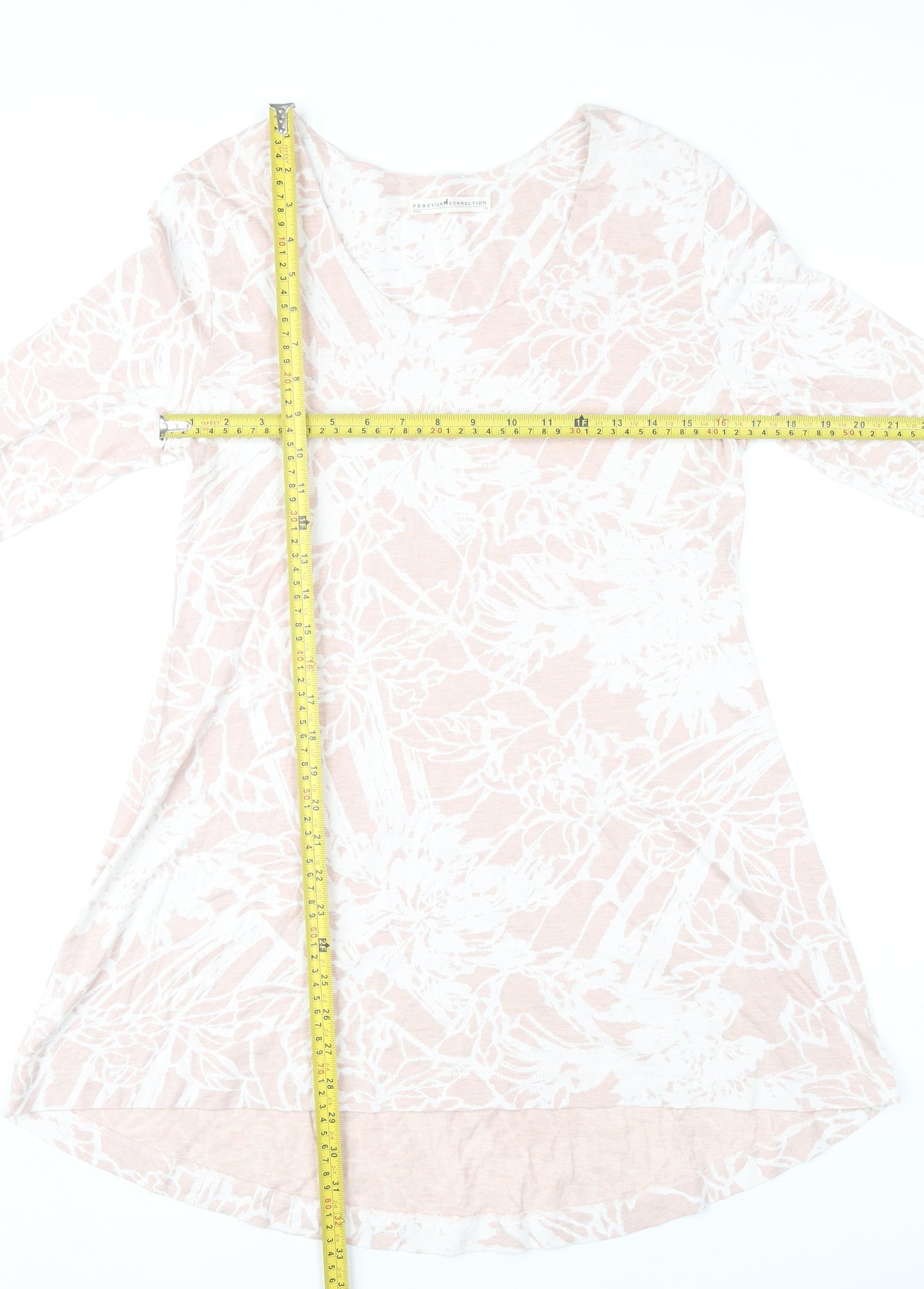 Peruvian Connection Womens Pink Floral Tunic Top M Long Sleeve
