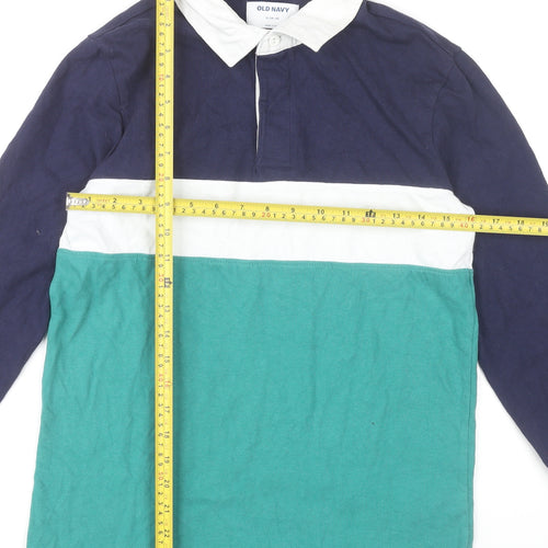 Old Navy Boys XL 14-16 Blue Green Colourblock Long Sleeve Polo Shirt