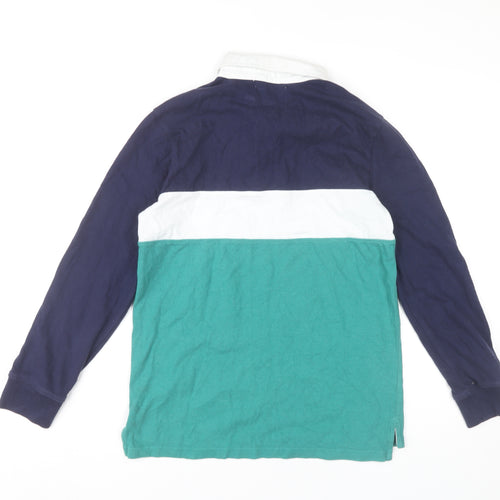 Old Navy Boys XL 14-16 Blue Green Colourblock Long Sleeve Polo Shirt