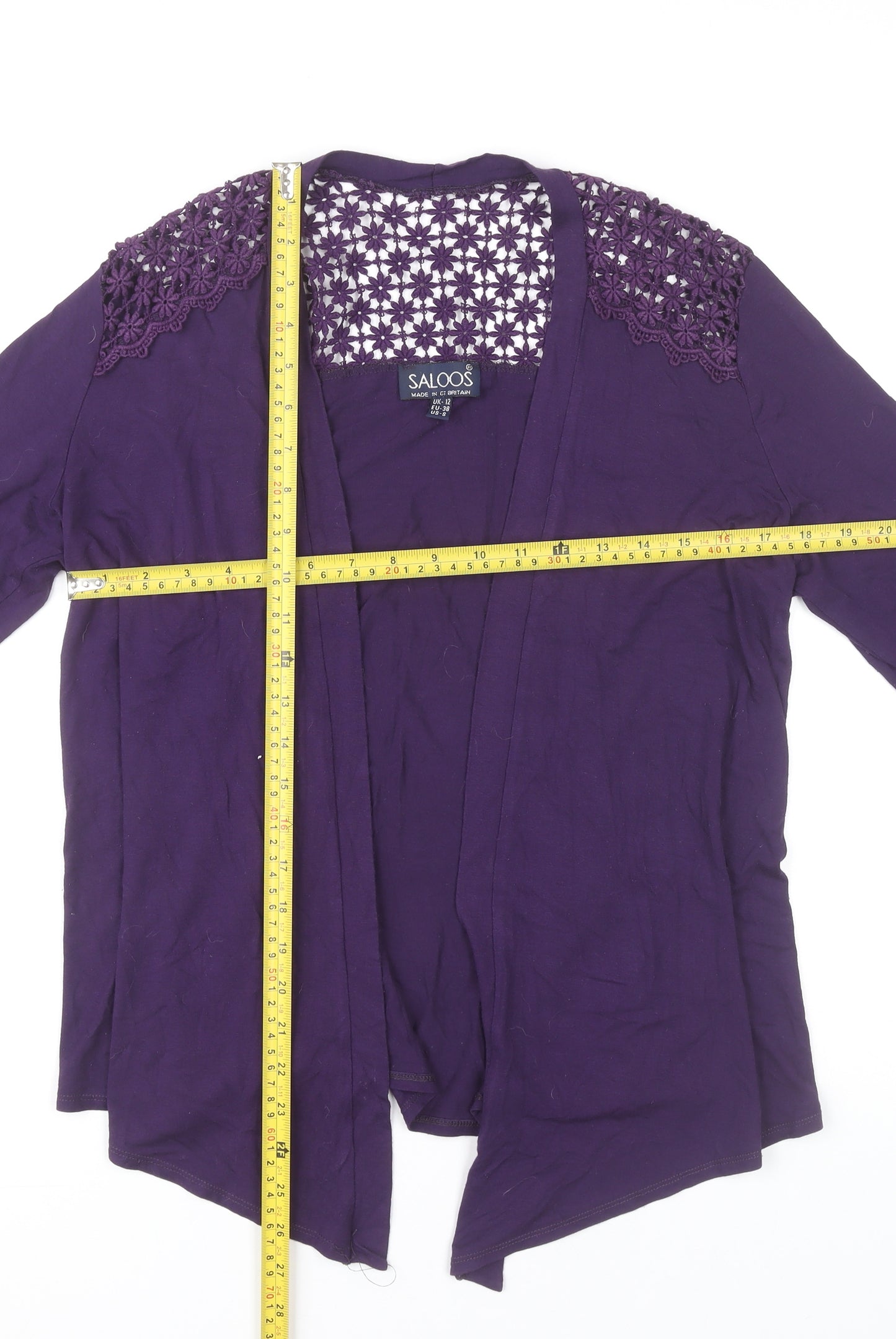 Saloos Womens Purple Crochet Shoulder Cardigan Size 12