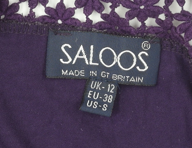Saloos Womens Purple Crochet Shoulder Cardigan Size 12