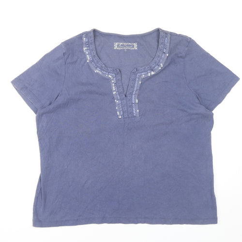 Bm Women’s Blue Cotton Sequin Scoop Neck Short Sleeve T-Shirt L