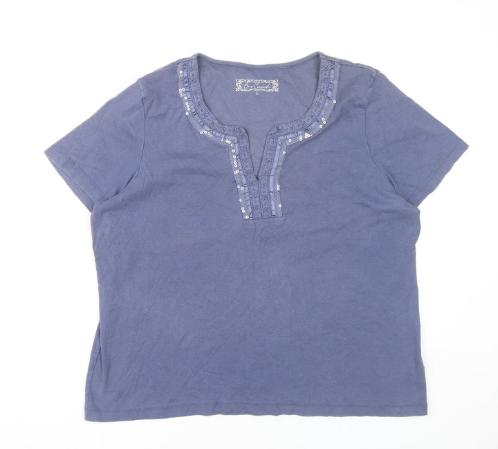 Bm Women’s Blue Cotton Sequin Scoop Neck Short Sleeve T-Shirt L