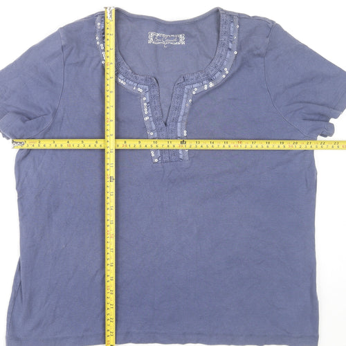 Bm Women’s Blue Cotton Sequin Scoop Neck Short Sleeve T-Shirt L