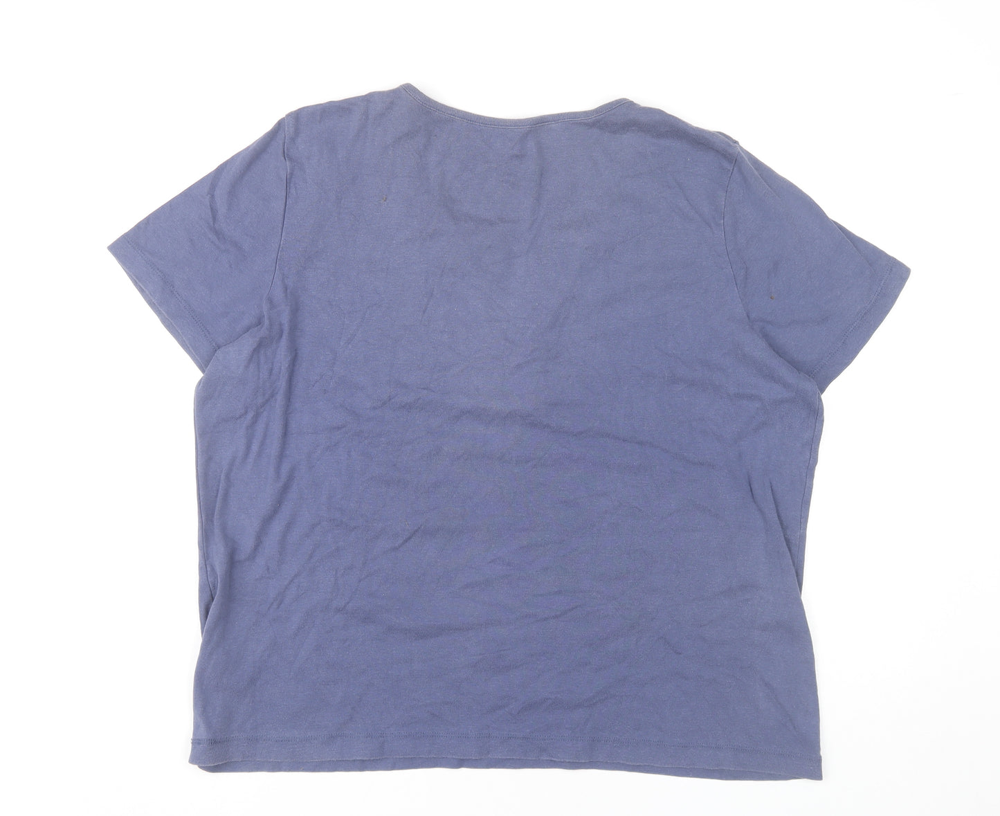 Bm Women’s Blue Cotton Sequin Scoop Neck Short Sleeve T-Shirt L