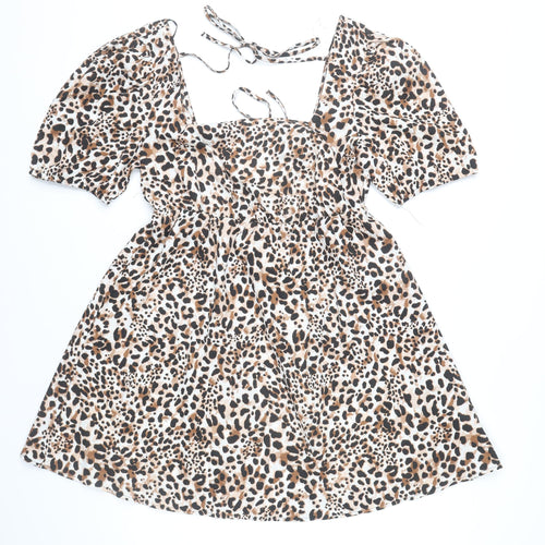 New Look Women’s Leopard Print Short Puff Sleeve A-Line Dress UK 12