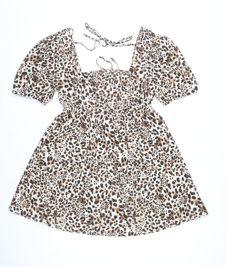 New Look Women’s Leopard Print Short Puff Sleeve A-Line Dress UK 12