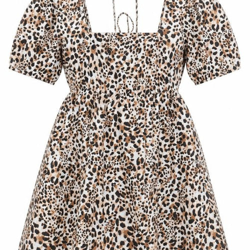New Look Women’s Leopard Print Short Puff Sleeve A-Line Dress UK 12
