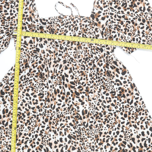 New Look Women’s Leopard Print Short Puff Sleeve A-Line Dress UK 12
