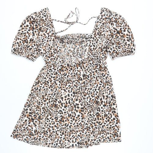 New Look Women’s Leopard Print Short Puff Sleeve A-Line Dress UK 12