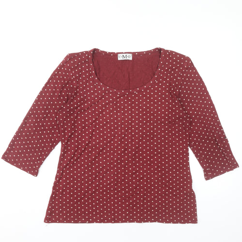 CMD Womens Red Polka Dot Scoop Neck 3/4 Sleeve T-Shirt Size L
