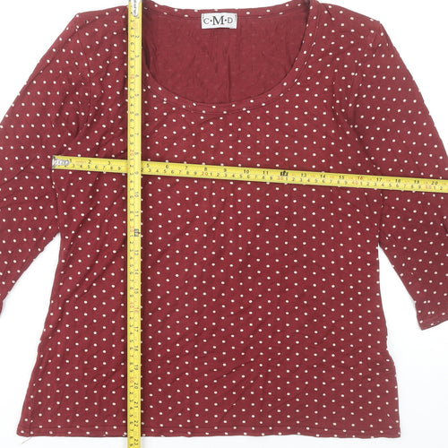 CMD Womens Red Polka Dot Scoop Neck 3/4 Sleeve T-Shirt Size L