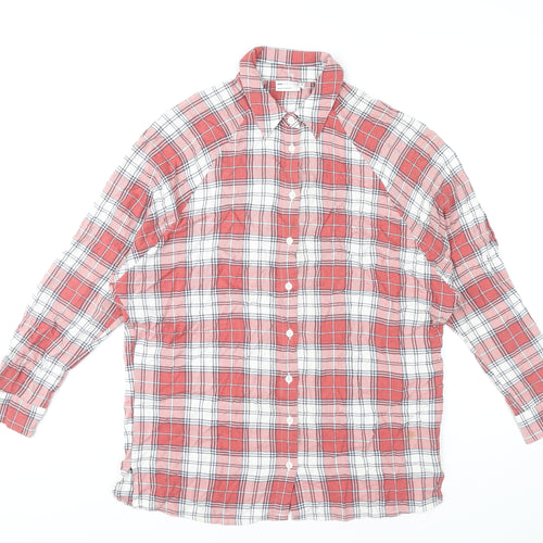 ASOS Women Red Plaid Button-Up Shirt UK 6 Long Sleeve Casual Viscose