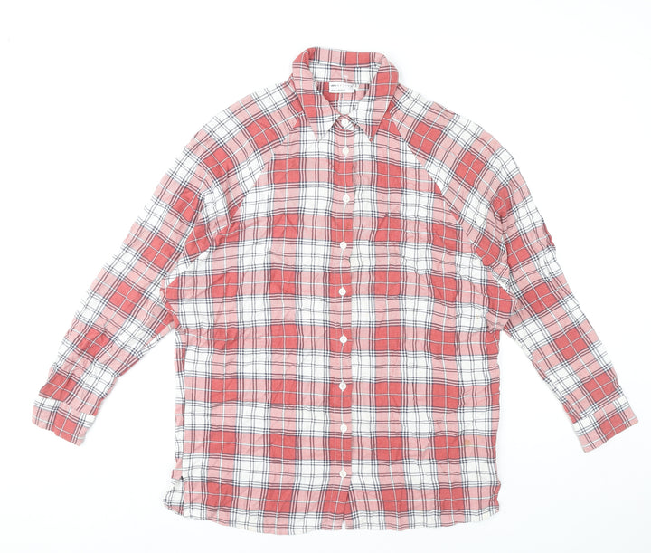 ASOS Women Red Plaid Button-Up Shirt UK 6 Long Sleeve Casual Viscose