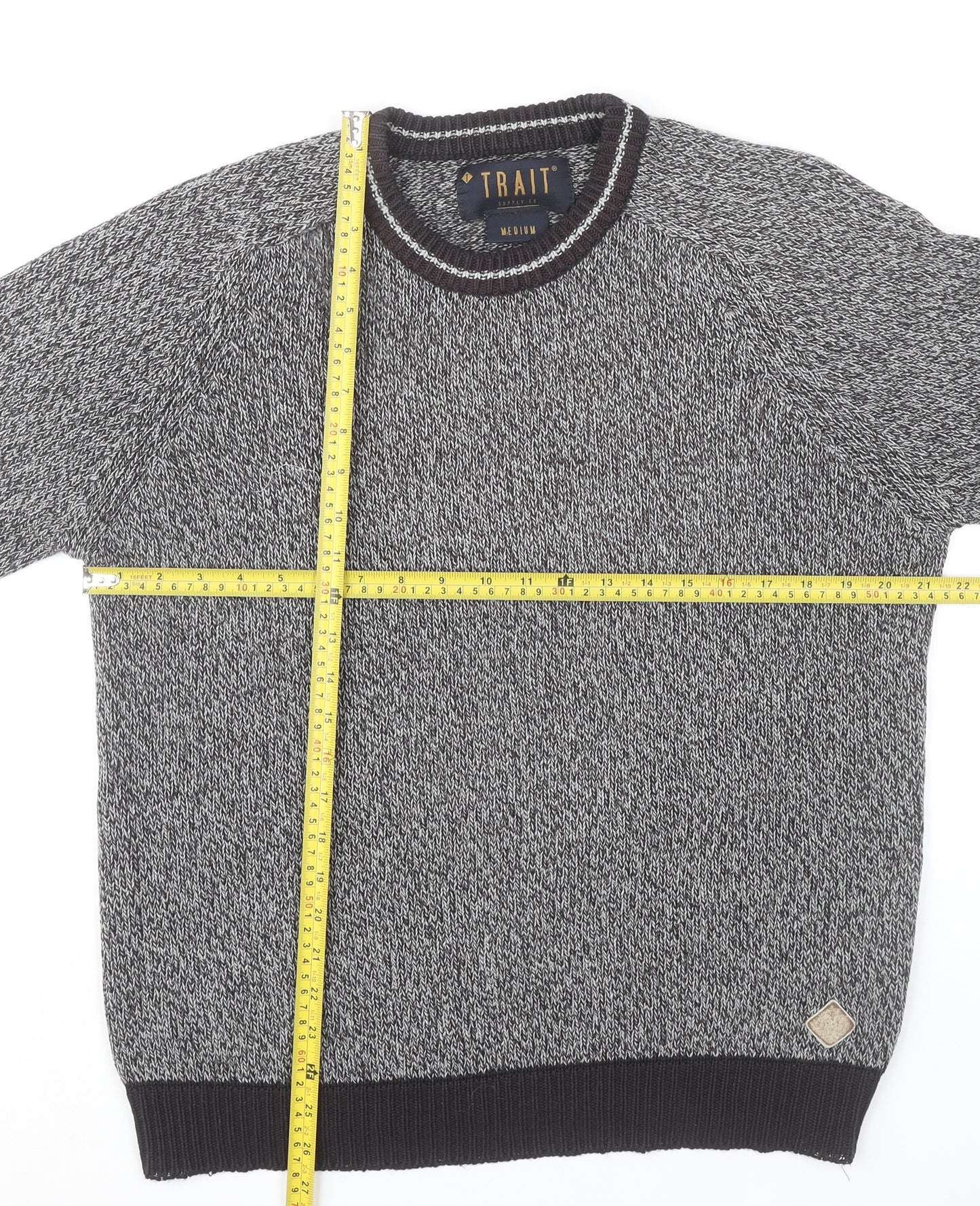 Trait Men’s Grey Knit Pullover Jumper Medium Wool Blend
