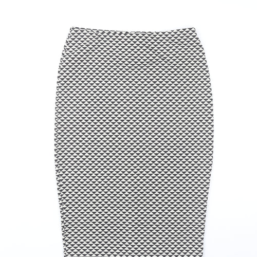 H&M Womens Black Geometric Pencil Skirt Size S Knee Length Stretch