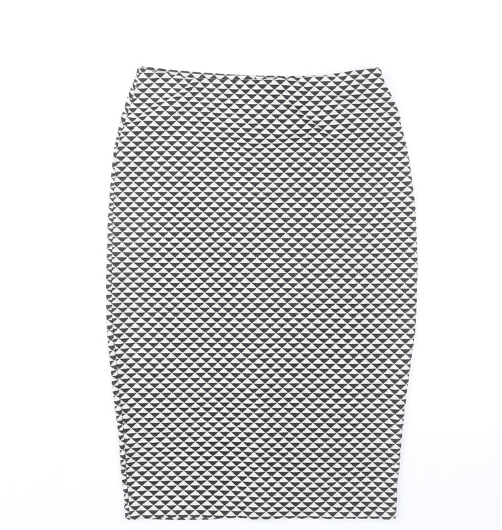 H&M Womens Black Geometric Pencil Skirt Size S Knee Length Stretch