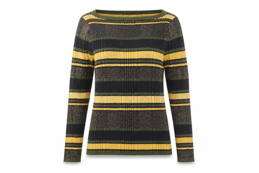 Front view of Marks & Spencer women’s multicoloured striped jumper, size UK 12