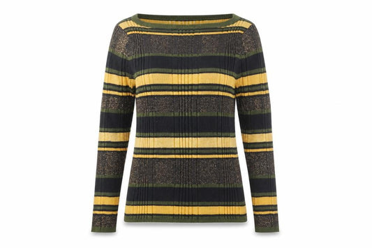 Front view of Marks & Spencer women’s multicoloured striped jumper, size UK 12